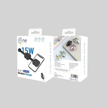 Nine AD10 15W 3 σε 1 Αναδιπλούμενος Ασύρματος Φορτιστής για Κινητό, Ρολόι & Airpods - Χρώμα: Μαύρο