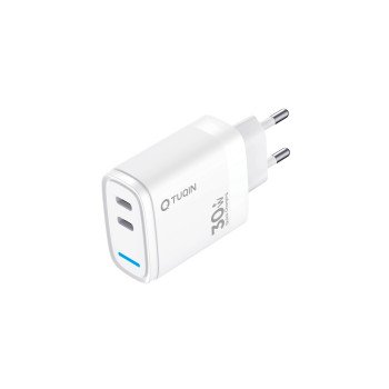 TUQIN QE59-C&C 30W Φορτιστής Γρήγορης Φόρτισης με 2x Θύρες USB-C & Καλώδιο Type-C σε Type-C 1m - Χρώμα: Λευκό