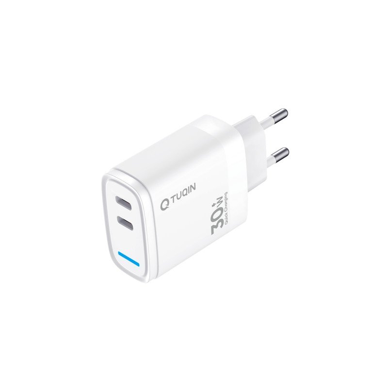 TUQIN QE59-C&I 30W Φορτιστής Γρήγορης Φόρτισης με 2x Θύρες USB-C & Καλώδιο Type-C σε Lightning 1m - Χρώμα: Λευκό