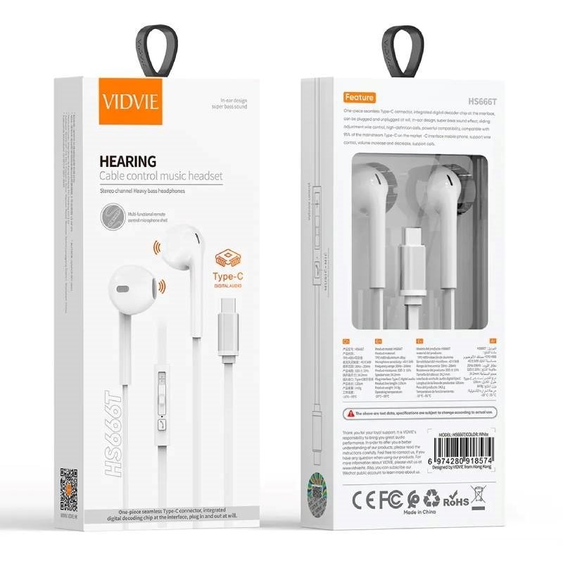 VIDVIE HS666T Handsfree Ακουστικά με Βύσμα Type-C & Ενσωματωμένο Μικρόφωνο & Κουμπί Αύξησης/Μείωσης Έντασης Ήχου - Χρώμα: Λευκό VIDVIE HS666T Handsfree Ακουστικά με Βύσμα Type-C & Ενσωματωμένο Μικρόφωνο & Κουμπί Αύξησης/Μείωσης Έντασης Ήχου - Χρώμα: Λευκό