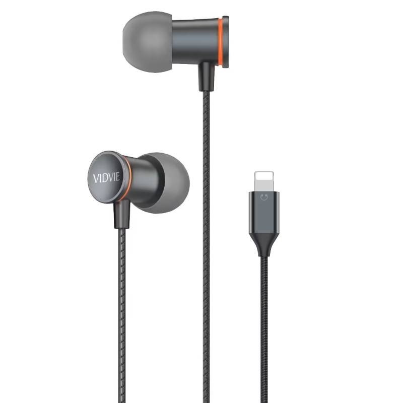 VIDVIE HS678 Handsfree Ακουστικά με Βύσμα Lightning & Ενσωματωμένο Μικρόφωνο & Κουμπί Αύξησης/Μείωσης Έντασης Ήχου - Χρώμα: Μαύρο