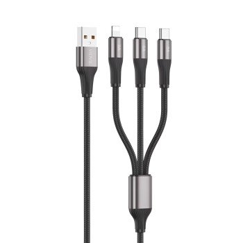 VIDVIE CB4039 3 Σε 1 Καλώδιο Φόρτισης & Μεταφοράς Δεδομένων USB Type-A σε USB Type-C/Lightning/Micro 1.2M - Χρώμα: Μαύρο