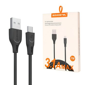 SOMOSTEL SMS-BT03 CZARNY Καλώδιο Φόρτισης & Μεταφοράς Δεδομένων QC3.0 3.1A Max USB-A σε Type-C 3m - Χρώμα: Μαύρο SOMOSTEL SMS-BT03 CZARNY Καλώδιο Φόρτισης & Μεταφοράς Δεδομένων QC3.0 3.1A Max USB-A σε Type-C 3m - Χρώμα: Μαύρο