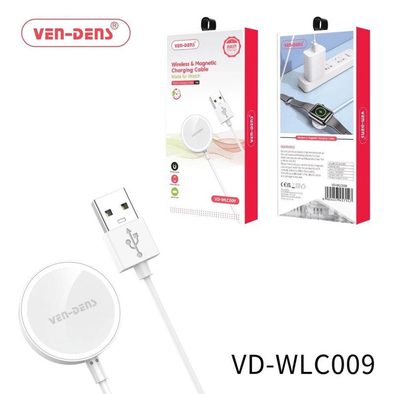 VEN-DENS VD-WLC009 Μαγνητικός Ασύρματος Φορτιστής με Καλώδιο USB-A για Apple Watch 3W - Χρώμα: Λευκό
