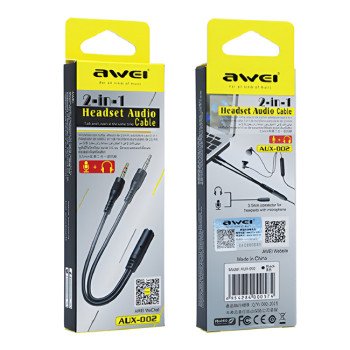 Awei AUX-002 Καλώδιο 3.5mm Female σε 2x 3.5mm Male 20cm - Χρώμα: Μαύρο Awei AUX-002 Καλώδιο 3.5mm Female σε 2x 3.5mm Male 20cm - Χρώμα: Μαύρο