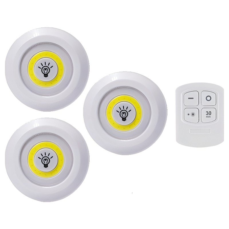 Φωτιστικά LED με Τηλεχειριστήριο & Χρονοδιακόπτη 30 Λεπτών 3τμχ - Χρώμα: Λευκό