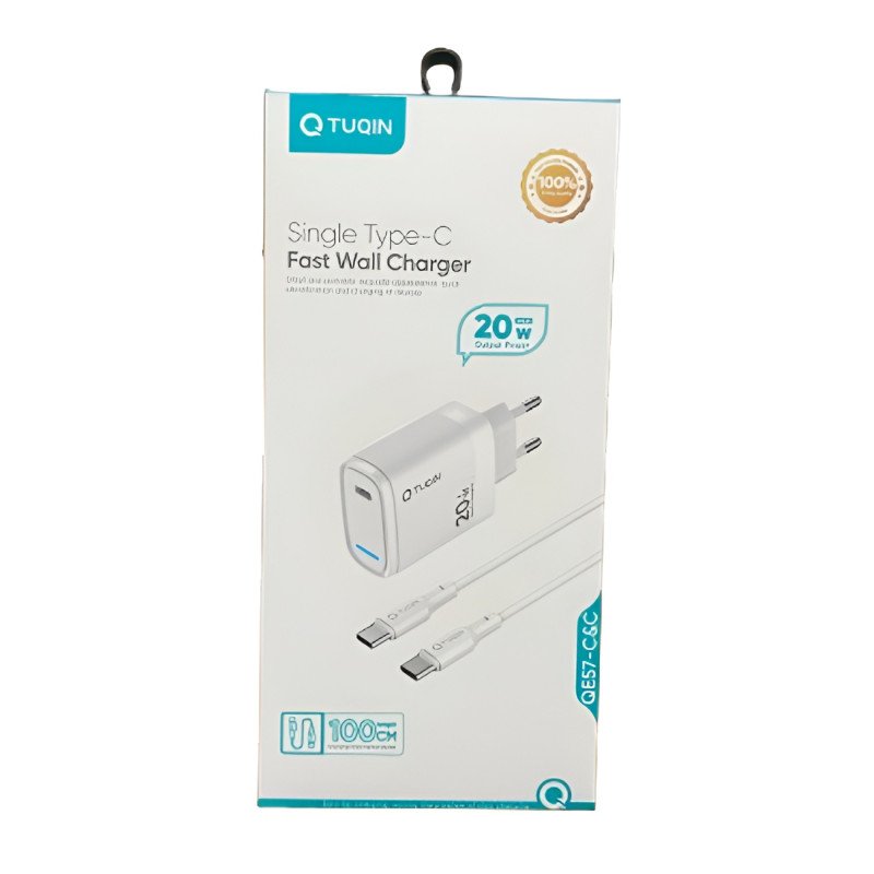 TUQIN QE57 C&C 20W Φορτιστής Γρήγορης Φόρτισης με Θύρα USB-C & Καλώδιο Type-C σε Type-C 1m - Χρώμα: Λευκό