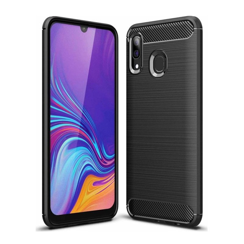 Θήκη Πλάτης Σιλικόνης Carbon για Samsung Galaxy A20/A30 - Χρώμα: Μαύρο