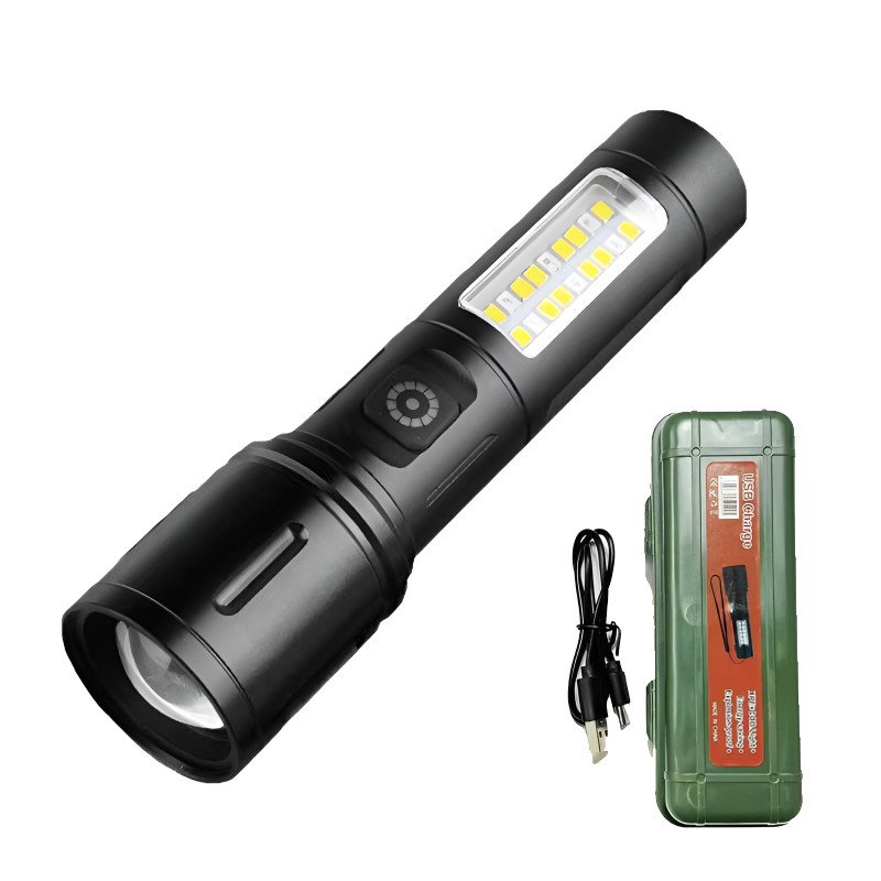 Επαναφορτιζόμενος Μίνι Φακός LED 15W – COB Flashlight με USB - Χρώμα: Μαύρο