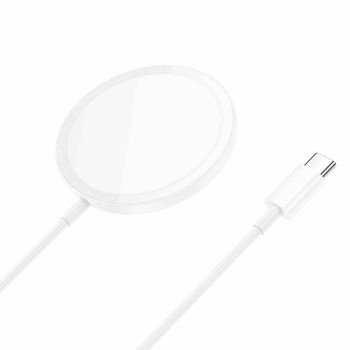 HOCO CW52 Enjoy Μαγνητικός Aσύρματος Φορτιστής 15W για Smartphone / Ακουστικών με Καλώδιο USB Type-C 1m - Χρώμα: Λευκό