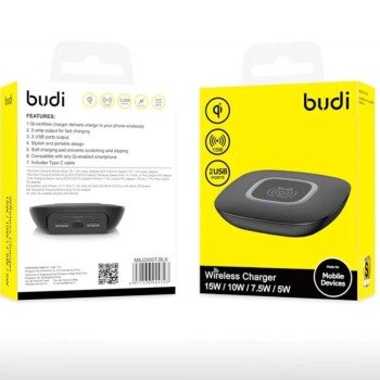 Budi (WL2000TB) 15W/10W/7.5W/5W Ασύρματος Φορτιστής (Qi Pad) - Χρώμα: Μαύρο Budi (WL2000TB) 15W/10W/7.5W/5W Ασύρματος Φορτιστής (Qi Pad) - Χρώμα: Μαύρο