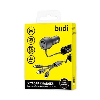 Budi (CC107T3B) Φορτιστής Κινητού Αυτοκινήτου με Υποδοχή Type-C & USB-A 35W με Ενσωματωμένα Καλώδιο Lighting/Type-C/Micro USB 2m - Χρώμα: Μαύρο Budi (CC107T3B) Φορτιστής Κινητού Αυτοκινήτου με Υποδοχή Type-C & USB-A 35W με Ενσωματωμένα Καλώδιο Lighting/Type-C/Micro USB 2m - Χρώμα: Μαύρο