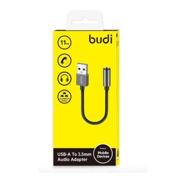 Budi (DC106B) - Καλώδιο AUX USB-A σε 3,5mm Jack 11cm - Χρώμα: Μαύρο Budi (DC106B) - Καλώδιο AUX USB-A σε 3,5mm Jack 11cm - Χρώμα: Μαύρο