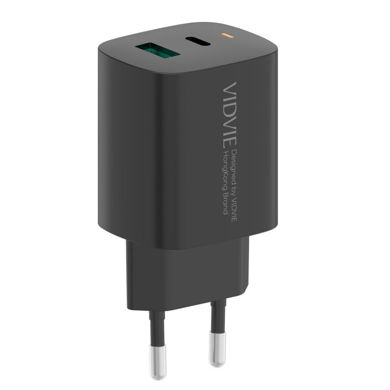 VIDVIE PLE248C&i PD 20W Φορτιστής με 1 Θύρες USB-A & 1 Θύρες USB-C & Καλώδιο USB-C σε Lightning - Χρώμα: Μαύρο