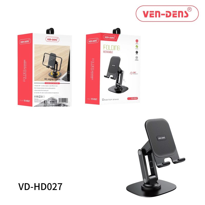 VEN-DENS VD-HD027 Αναδιπλούμενη Επιτραπέζια Βάση Γραφείου για Κινητά & Tablet - Χρώμα: Μαύρο