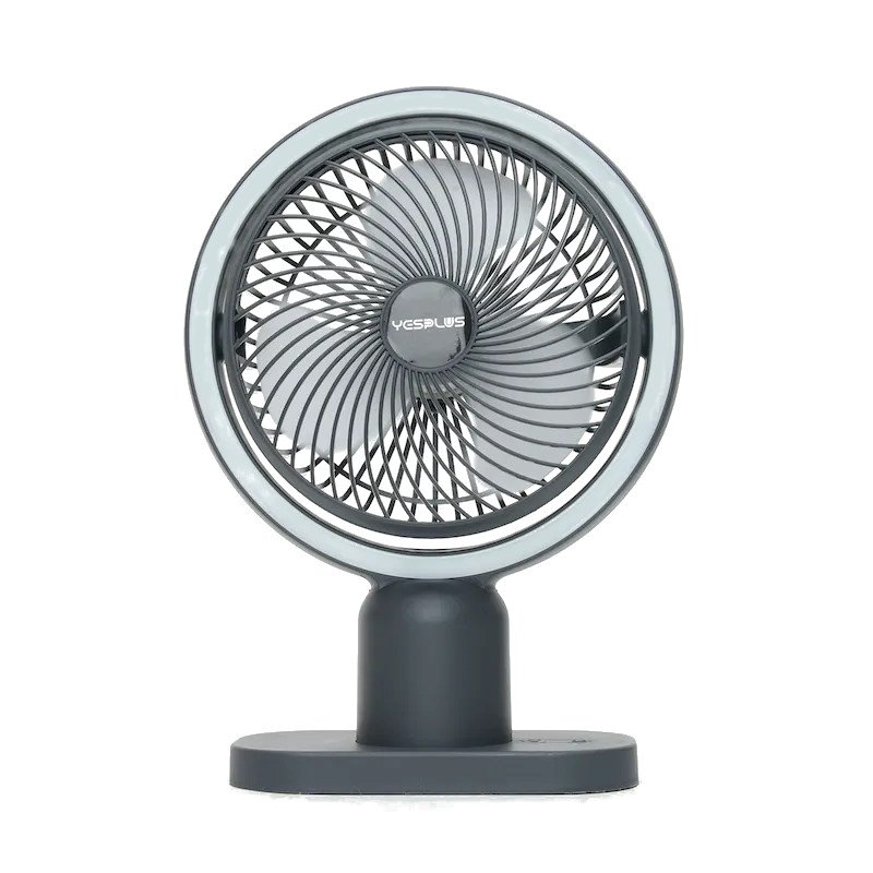 YESPLUS YS-1608 Επαναφορτιζόμενο Επιτραπέζιο Ανεμιστηράκι Γραφείου με Φως 360° Περιστρεφόμενο - Χρώμα: Μαύρο