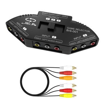 RCA Splitter με 3 Εισόδους & 1 Έξοδο, Κουτί Διακόπτη RCA Ήχου & Βίντεο με Καλώδιο για Σύνδεση 3 Συσκευών Σήματος RCA σε 1 Οθόνη - Χρώμα: Μαύρο RCA Splitter με 3 Εισόδους & 1 Έξοδο, Κουτί Διακόπτη RCA Ήχου & Βίντεο με Καλώδιο για Σύνδεση 3 Συσκευών Σήματος RCA σε 1 Οθόνη - Χρώμα: Μαύρο