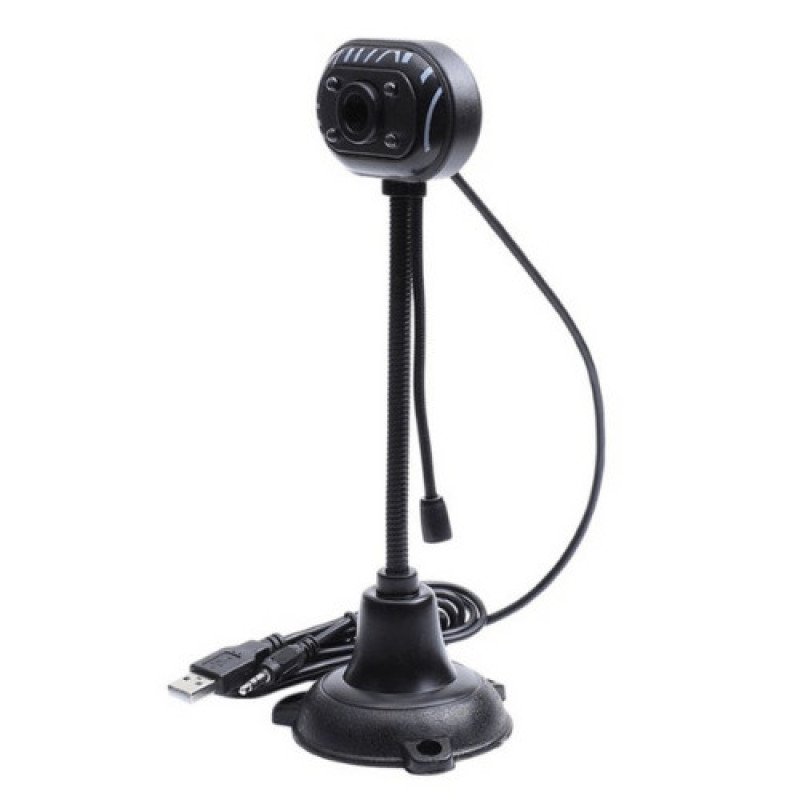 Κάμερα Υπολογιστή 480p Webcam USB με Εύκαμπτη Βάση με Μικρόφωνο & 4 φώτα LED για Φορητό & Σταθερό Υπολογιστή FLX-120 - Χρώμα: Μαύρο