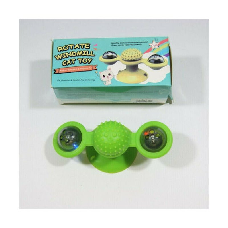 Παιχνίδι Γάτας Περιστρεφόμενο με Βεντούζα & 2 LED Φωτάκια - Χρώμα: Πράσινο