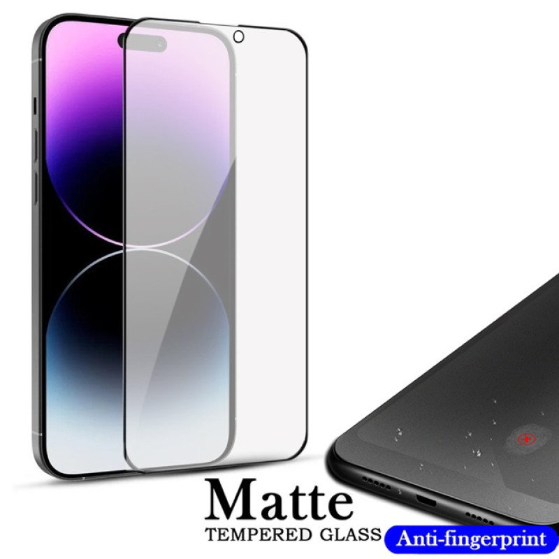 Matte Full Cover Full Glue Τζαμάκι Προστασίας Οθόνης για Apple i Phone 15 - Χρώμα: Μαύρο