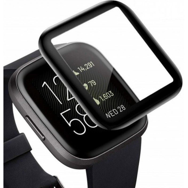Full Cover Full Glue Τζαμάκι Προστασίας Οθόνης Ρολογίου για Fitbit Versa 3 40mm - Χρώμα: Μαύρο