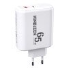 KINGLEEN E65 Φορτιστής με Θύρα USB-A & Θύρα USB-C 65W Power Delivery - Χρώμα: Άσπρο