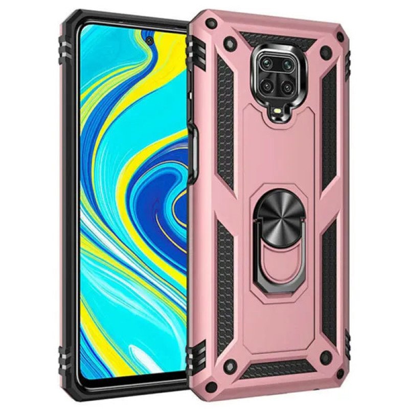 Σκληρή Θήκη Πλάτης Armor με Βάση Στήριξης για Xiaomi Redmi Note 9S/Redmi Note 9 Pro - Χρώμα: Ρόζ Χρυσό