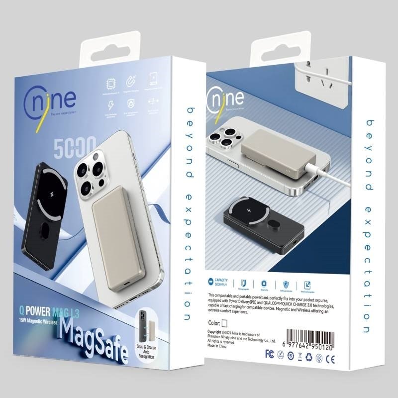 NINE L3A 15W Wireless Magsafe Power Bank  Γρήγορης Φόρτισης & Θύρα Type-C Έξοδος 5000mAh - Χρώμα: Μαύρο