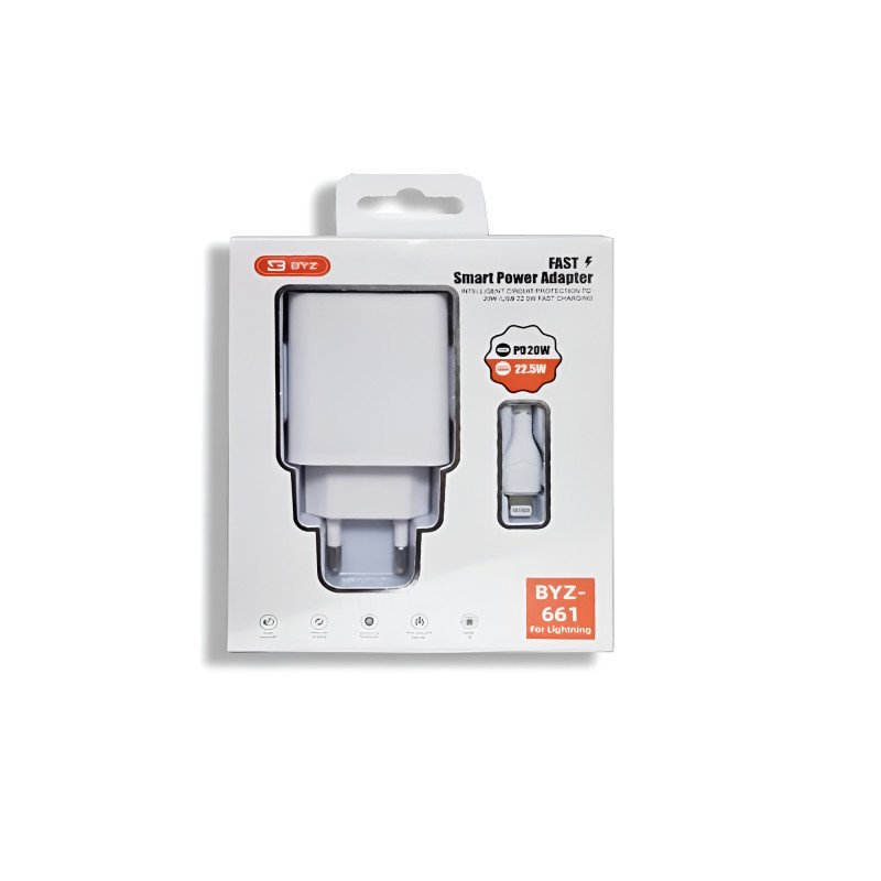 BYZ U661 PD20W Fast Charging Φορτιστής με Θύρα USB-A & USB-C με Καλώδιο USB Lightning - Χρώμα: Λευκό