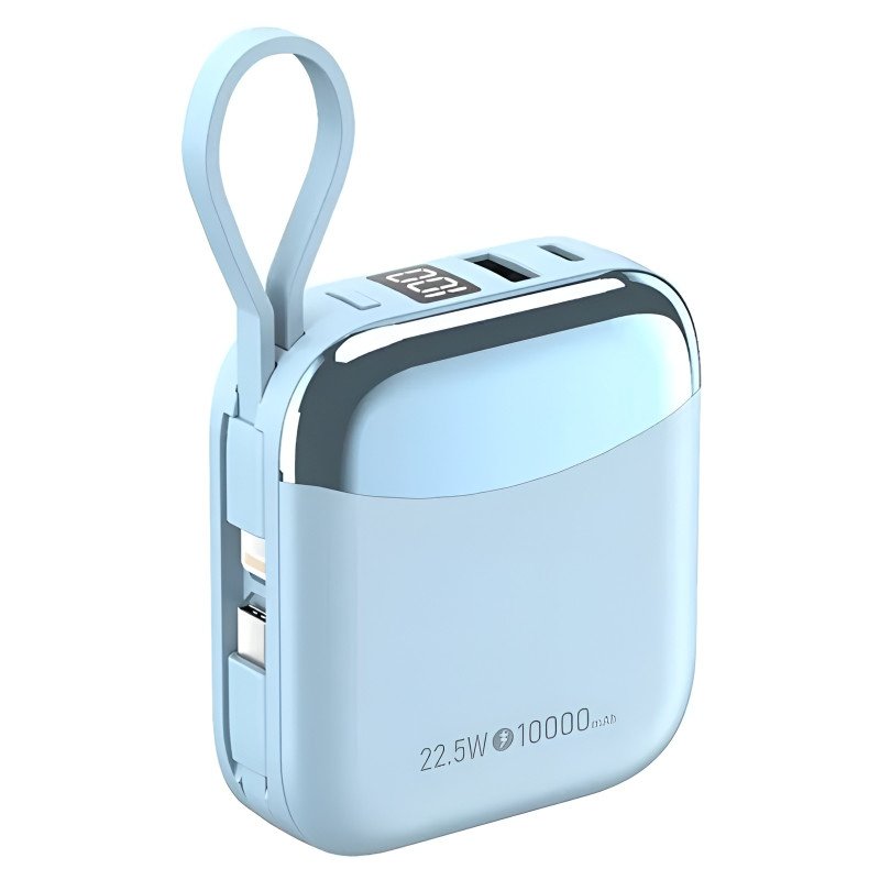 NINE R56J 22.5W Mini Power Bank Γρήγορης Φόρτισης με Καλώδια Type-C & Lightning 10000mAh - Χρώμα: Μπλε