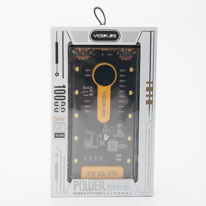 YESPLUS YS-919 PowerBank LED Lightning PD 22.5W Γρήγορης Φόρτισης 10000mAh - Χρώμα: Κίτρινο