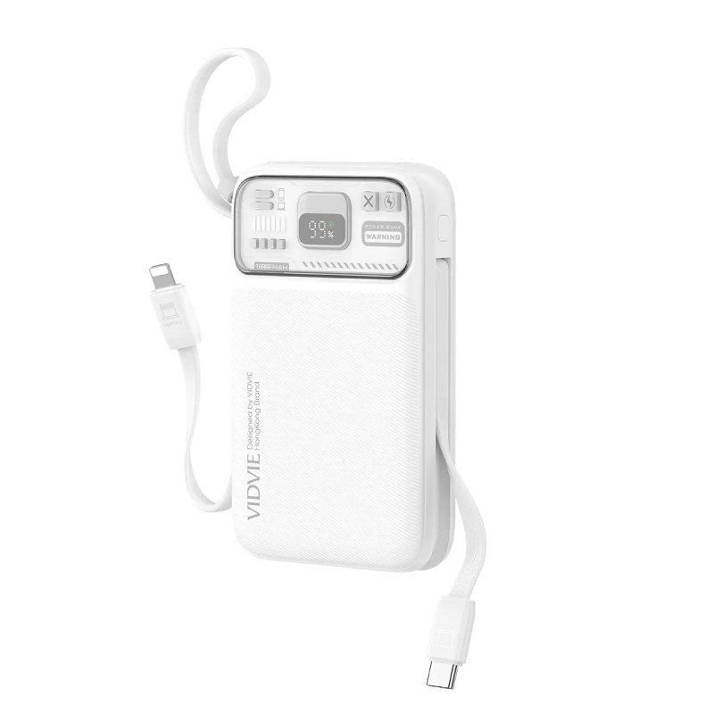 VIDVIE PB7004 PowerBank 20W Μαγνητικής Ασύρματης / Ενσύρματης Φόρτισης με 22.5W Καλώδιο Type-C & Lightning 10000mAh - Χρώμα: Λευκό