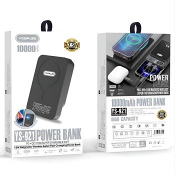 YESPLUS YS-921 PowerBank με 15W Ασύρματη Φόρτιση & PD 37.5W 2x Θύρες Εξόδους 10000mAh - Χρώμα: Μαύρο