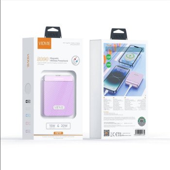 VIDVIE PB799 Power Bank 15W Ασύρματης Φόρτισης με PD 20W Θύρα USB-C 5000mAh - Χρώμα: Μωβ