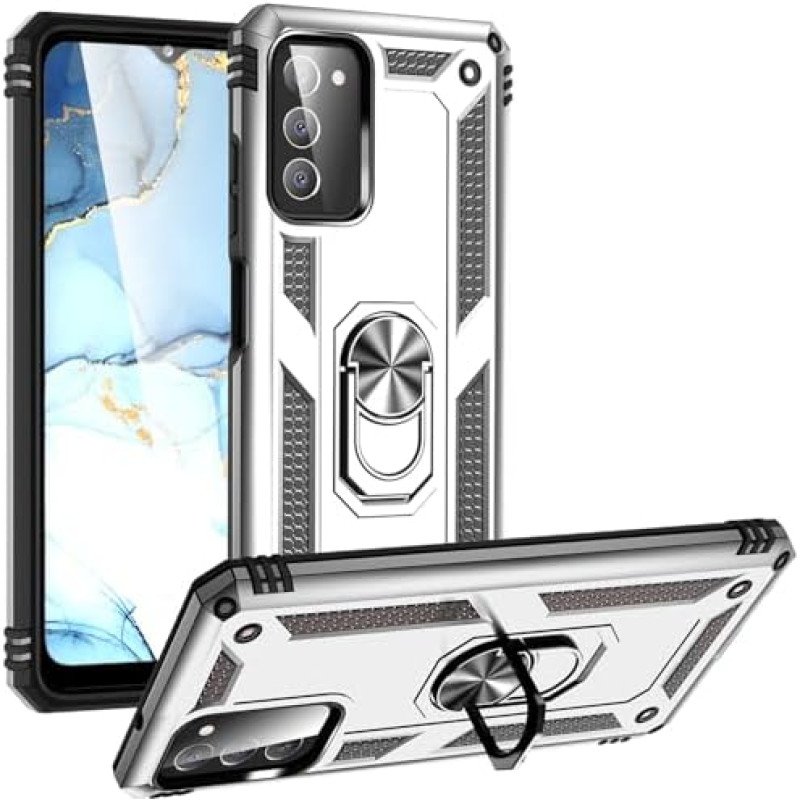 Σκληρή Θήκη Πλάτης Armor με Βάση Στήριξης για Samsung Galaxy A03S - Χρώμα: Ασημί