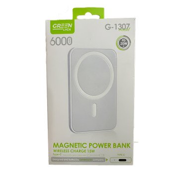 GREEN LYCA MagSafe Power Bank 20W με Θύρα USB-C 6000mAh- Χρώμα: Λευκό GREEN LYCA MagSafe Power Bank 20W με Θύρα USB-C 6000mAh- Χρώμα: Λευκό