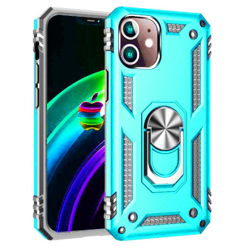 Σκληρή Θήκη Πλάτης Armor με Βάση Στήριξης για i Phone 12 Mini - Χρώμα: Τιρκουάζ