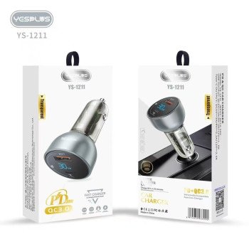 YESPLUS YS-1211 Διπλός LED Φορτιστής Αυτοκινήτου με Υποδοχή Type-C & USB-A 30W - Χρώμα: Ασημί