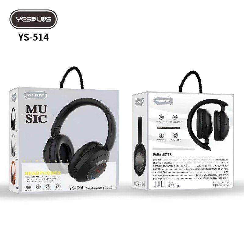 YESPLUS YS-514 Ασύρματα Bluetooth V5.1 Ακουστικά Super Bass - Χρώμα: Μαύρο