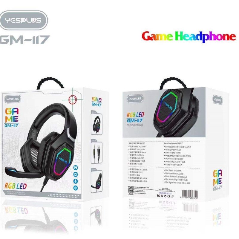 YESPLUS GM-117 Ασύρματα Bluetooth LED Gaming Ακουστικά - Χρώμα: Μαύρο