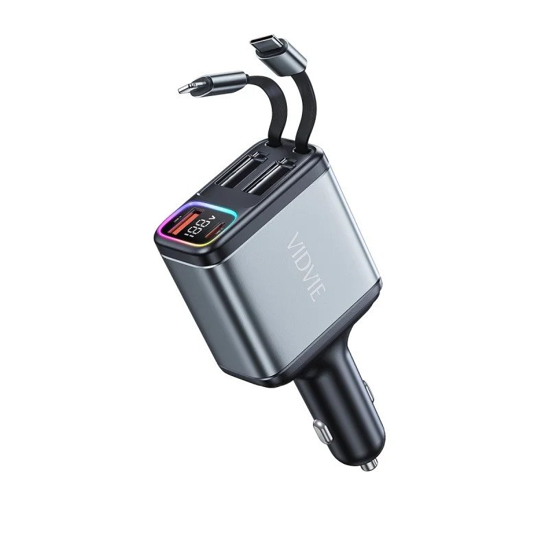 VIDVIE CC539 Φορτιστής Αυτοκινήτου 27W με Θύρα USB-A & 27W Θύρα USB Type-C με 60W Kαλώδιο Type-C & 27W καλώδιο Lightning - Χρώμα: Μαύρο