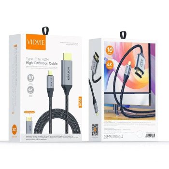 VIDVIE HD01 Καλώδιο Προσαρμογέας High Definition Series USB Type C - HDMI 2.0 4K 60Hz 2m - Χρώμα: Μαύρο