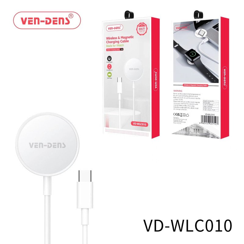 VEN-DENS VD-WLC010 Μαγνητικός Ασύρματος Φορτιστής με Καλώδιο USB-C για Apple Watch 3W - Χρώμα: Λευκό
