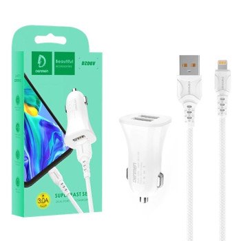 VDENMENV DZ06L Φορτιστής Αυτοκινήτου με 2X Θύρες USB-A & Καλώδιο USB-A σε Lightning Γρήγορης Φόρτισης QC3.0 - Χρώμα: Λευκό VDENMENV DZ06L Φορτιστής Αυτοκινήτου με 2X Θύρες USB-A & Καλώδιο USB-A σε Lightning Γρήγορης Φόρτισης QC3.0 - Χρώμα: Λευκό