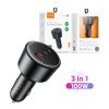 VIDVIE CC538 Φορτιστής Αυτοκινήτου με 60W Θύρα USB-A & 100W 2x Θύρες USB Type-C με 100W Καλώδιο Type-Cσε Type C - Χρώμα: Μαύρο
