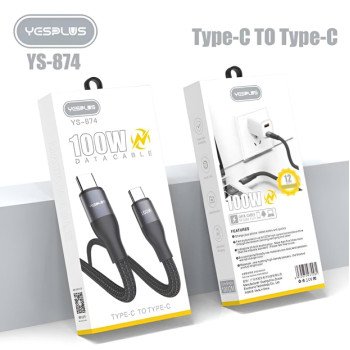 YESPLUS YS-874 Καλώδιο Φόρτισης Δεδομένων Type-C σε Type-C PD 100W 1M - Χρώμα: Μαύρο
