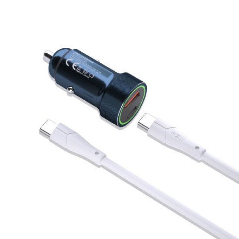 PZX C916 Φορτιστής για Αυτοκίνητο με 1 Θύρα USB + 1 Θύρα Type-C & Καλώδιο Type-C σε Type-C - Χρώμα: Μπλε PZX C916 Φορτιστής για Αυτοκίνητο με 1 Θύρα USB + 1 Θύρα Type-C & Καλώδιο Type-C σε Type-C - Χρώμα: Μπλε