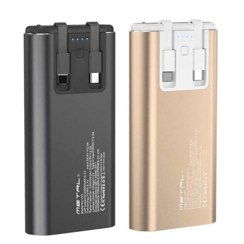 PZX V23 Power Bank 20000Mah με Διπλά Καλώδια Ενσωματωμένα σε Type C και Lightning Cables - Χρώμα: Μαύρο PZX V23 Power Bank 20000Mah με Διπλά Καλώδια Ενσωματωμένα σε Type C και Lightning Cables - Χρώμα: Μαύρο
