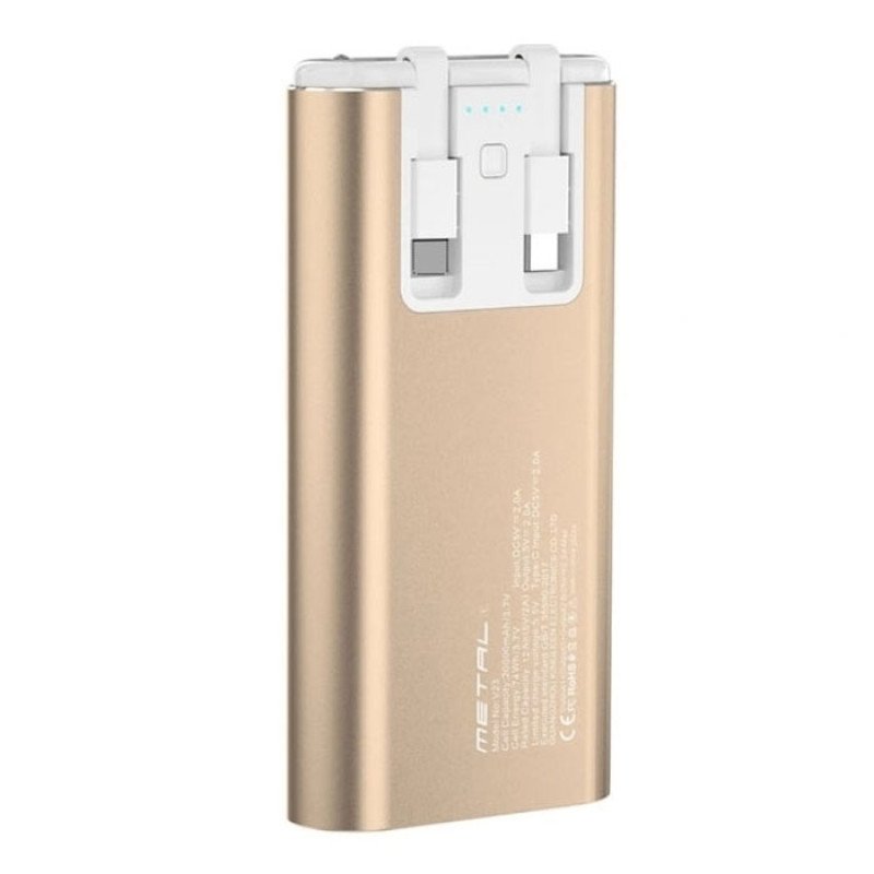 PZX V23 Power Bank 20000Mah με Διπλά Καλώδια Ενσωματωμένα σε Type C και Lightning Cables - Χρώμα: Χρυσό