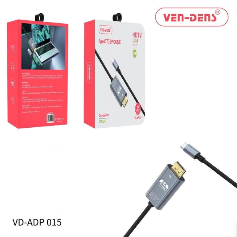 VEN-DENS VD-ADP 015 Καλώδιο USB-C σε Display Port 8K/60Hz UHD (2M) - Χρώμα: Μαύρο
